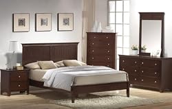 4pcs Full Size Bedroom Set - Contemporary Deep Brown Finish