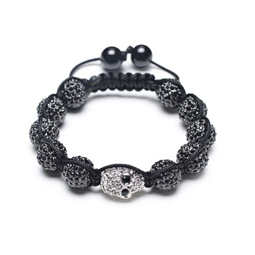 Bling Jewelry Black Shamballa Inspired Bracelet Crystal Skull and Beads 12mm