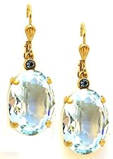 Catherine Popesco 14K Gold Plated Oval Ice Blue Swarovski Crystal Dangle Earrings