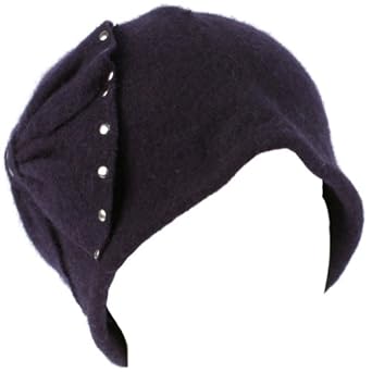 Wool Winter Cloche Crushable Foldable Bucket Big Large Ribbon Bow Church Hat Navy