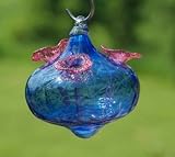 Outdoor Living : Blue Gem Hand-blown Glass Hummingbird Feeder