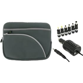 2n1 Combo - Samsung N130-13P 10.1-Inch Netbook Neoprene Sleeve Slip Case and 12v Car Charger (Invisible Zipper Tri-Pocket - Grey)