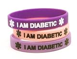 Silicone Diabetes Medical Alert Bracelets, Lot of 3, Light and Dark Purple and Pastel Pink