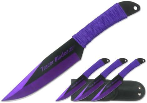 Tracer Blade 3PC 9" LARGE Throwing Knife w/ Sheath Accurate Thrower Purple Xmas