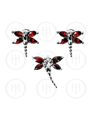 Sterling Silver -Dragon Fly Earrings Pendant Set Garnet (PS-1023-G)