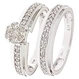1/2 CT. T.W. Round Cut Diamond Engagement Ring and Ladies' Wedding Band Set 10K White Gold - Size 7