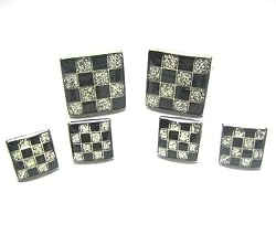 Diamond Dusted Checkered Tuxedo Cufflinks & Stud Set