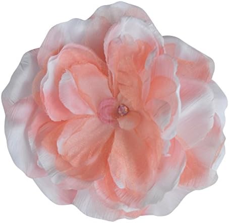 PLH Bows Large Peony Flower Clippie with Stone Center (Coral)