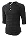 LE3NO Premium Mens Soft Feel 3/4 Sleeve Raglan Baseball Henley Shirt