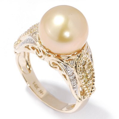14K White, Rose, or Yellow Gold Cultured Tahitian Pearl & Diamond Ring