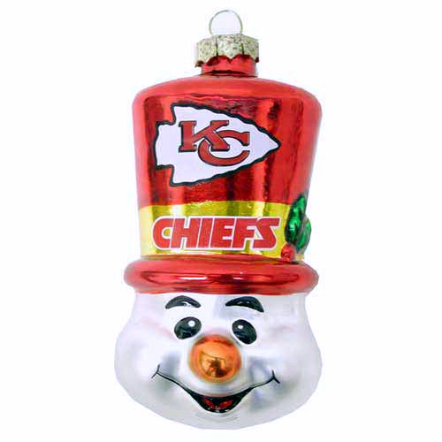 NFL Kansas City Chiefs Blown Glass Top Hat Snowman Ornament