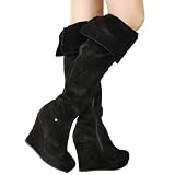 Ceasar02 Buckle Over The Knee Wedge Boots BLACK