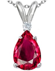 Tommaso Design (tm) Pear Shape 9x7mm Created Ruby and Genuine Diamond Pendant