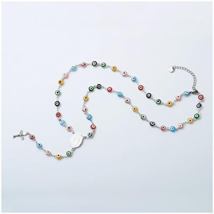 Stainless Steel Multicolor Evil Eye Rosary Necklace
