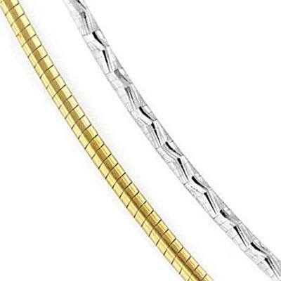 14k Two Tone White and Yellow Gold 2mm Reversible Textured Omega Chain Necklace - 16\