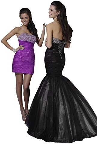 Tiffany Designs 16651 2-in-1 Long Mermaid & Short Sheath Prom Dress (4, Purple/Pink)