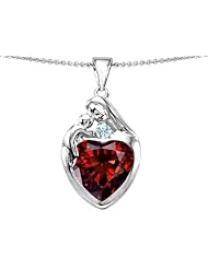 Original Star K (tm) Large Loving Mother With Child Family Pendant With 12mm Heart Simulated Garnet in 925 Sterling Silver