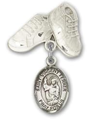 Sterling Silver Baby Badge with St. Vincent Ferrer Charm and Baby Boots Pin