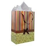 Colorful Stripes and Simple Flowers Pattern with Satin Bowtie & Handle Gift Bags with Tissue Paper - Yellow (12 Pack)