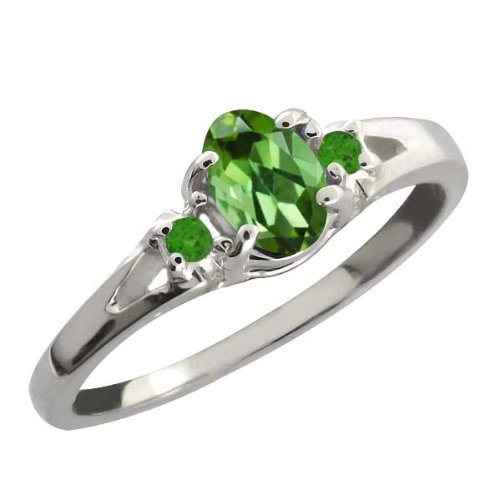 0.52 Ct Green Oval Tourmaline and Green Topaz 10k White Gold Ring