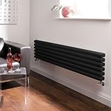 Aruba - Luxury High Gloss Black Horizontal Designer Double Radiator 354mm x 1600mm - Stunning Modern Design | 5680 BTU's | 5 Year Guarantee