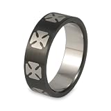 CLOSEOUT! Black Plated Stainless Steel Ring with Laser Crosses (6.8 mm) - Size 9 only!