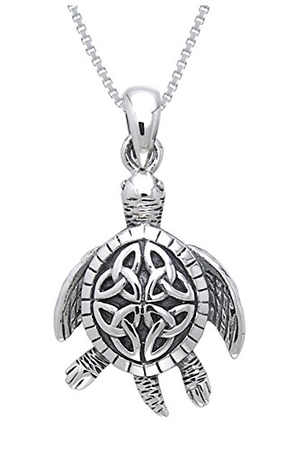 Jewelry Trends Sterling Silver Celtic Turtle Trinity Knot Pendant with 18 Inch Box Chain Necklace