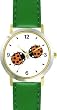 Two Lady Bugs Kissing (Lady Bug or Lady Bird) - Ladybug - JP Animal - WATCHBUDDY&reg; DELUXE TWO-TONE THEME WATCH - Arabic Numbers - Green Leather Strap-Size-Large ( Men's Size or Jumbo Women's Size )