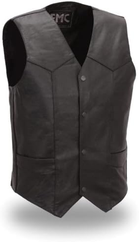 First MFG Men's Classic Four Snap Leather Vest. Classic Look. FMM601BM
