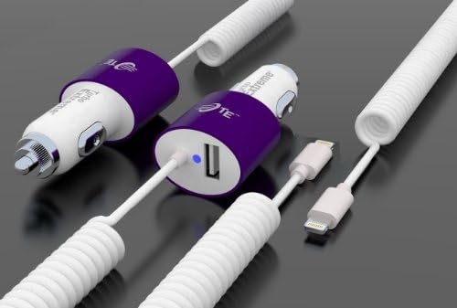 Turbo Extreme® High-Performance Rapid Charge 18W - 3.4A USB Car Charger with Built-in Lightning Adapter for Apple Devices / Features Long 8 Ft. Cord / Charge iPhone 5, iPhone 5S, iPhone 5C, iPod Touch (5th generation), iPod Nano (7th generation), iPad Mini, iPad (4th generation) and iPad Air / Use a USB Cable to Charge Most USB Powered Devices and Smartphones; Including Samsung Galaxy S4, S3, S2, Galaxy Exhibit 4G, Mega 6.3, Legend, LG G2, Galaxy Note 3, Note 2, Nokia Lumia 521 Kindle, HTC One, Nexus 5, 7, Droid, Motorola Razr Maxx, HD, Blackberry and more (Purple)