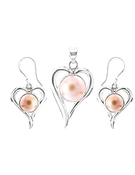 Pearl Heart-Shape Pendant and Earrings Set - Sterling Silver