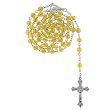YELLOW GLASS 8MM BEADED ROSARY ON KNOTTED CORD - CLEAR CRUCIFIX - 24 IN NECKLACE