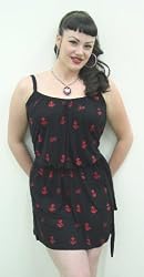 Sailor Jerry Anchor Repeat Drapey Dress Black Dress with Red Anchors Small - Large