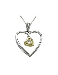 Genuine Heart Shaped Pendant with a Diamond Heart Dangle in 10 kt White Gold