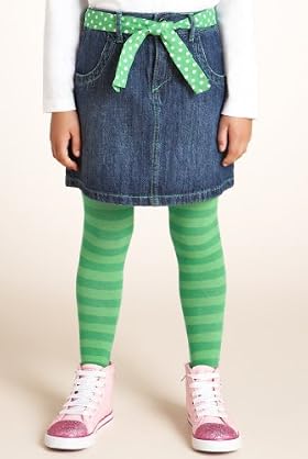 Cotton Rich Denim Skirt & Tights Set With Belt
