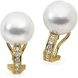 18K Yellow Gold Paspaley South Sea Cultured Fine Round Pearl and Diamond Earrings