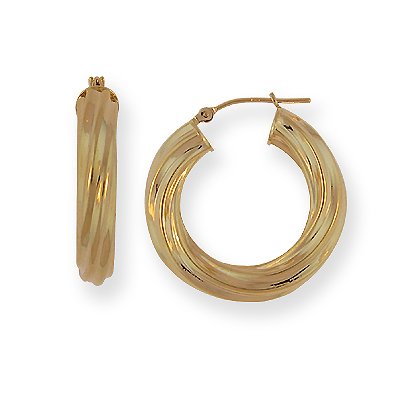 14k Gold Medium (M) Size Slow Twist Round 1(25mm) Hoop Earrings, HypoAllergenic