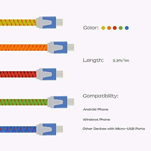 oneBuyone Pack of 10 Colors Extra Long(3.3 feet/1 meter) Sturdy Fabric Nylon Braided Micro USB Charging Cord Data Sync Cable for Samsung Galaxy Note, Samsung Galaxy S3/S4, Google Nexus 7, Google Nexus 10, Google Nexus 4