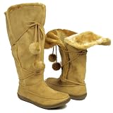 TAN Pom-Pom Furry Mocassin Mid-Calf Boots Women--Vegan Friendly!