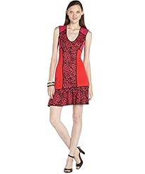 V-neck Natural   Waistline Nylon/Knit Leopard Print Colorblocking   Dress With Ruffles