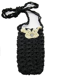 CLEARANCE ITEM - Handmade Celphone Carrying Case - Crocheted Beauty in Black (100% Crocheted By Hand)