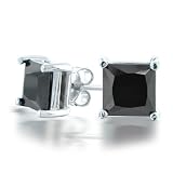 Bling Jewelry Unisex Mens Black CZ Sterling Silver Basket Set Square Princess Cut Stud Earrings (0.75ct 5mm)