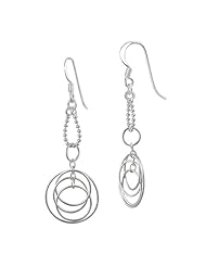 Sterling Silver Polished and Beaded Linear Movement Drop French Wire Earrings