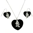 Necklace Earring Heart Black Onyx Silver CZ Gift Set By Bucasi