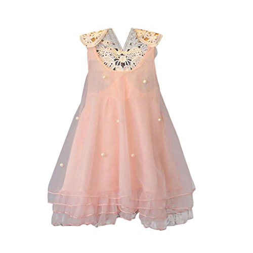 Cute Baby Girls Pure Color Pearl Tutu Princess Lace Chiffon Dress