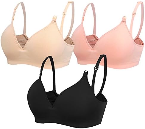 Women's Maternity Nursing Bra Padded Wirefree Seamless Push Up Sleep Underwear 3-Pack Small