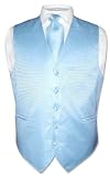 Men's Dress Vest  NeckTie BABY BLUE Horizontal Striped Woven Design Set for Suit or Tuxedo
