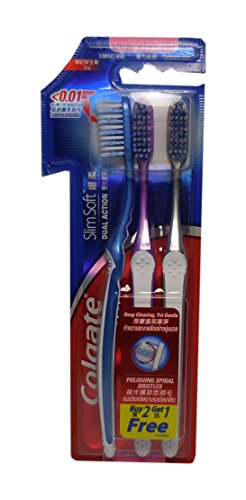 Colgate Slim Soft Dual Action Toothbrush, Compact Head and Ultra Soft Slim Tip Bristles