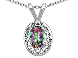 0.90 cts Genuine Oval Mystic Rainbow Topaz Pendant - 14kt White or Yellow Gold