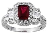 2.74CTW BELLA LUCE RUBY SIMULANT AND WHITE DIAMOND SIMULANT PLATINUM OVER STERLING SILVER RING